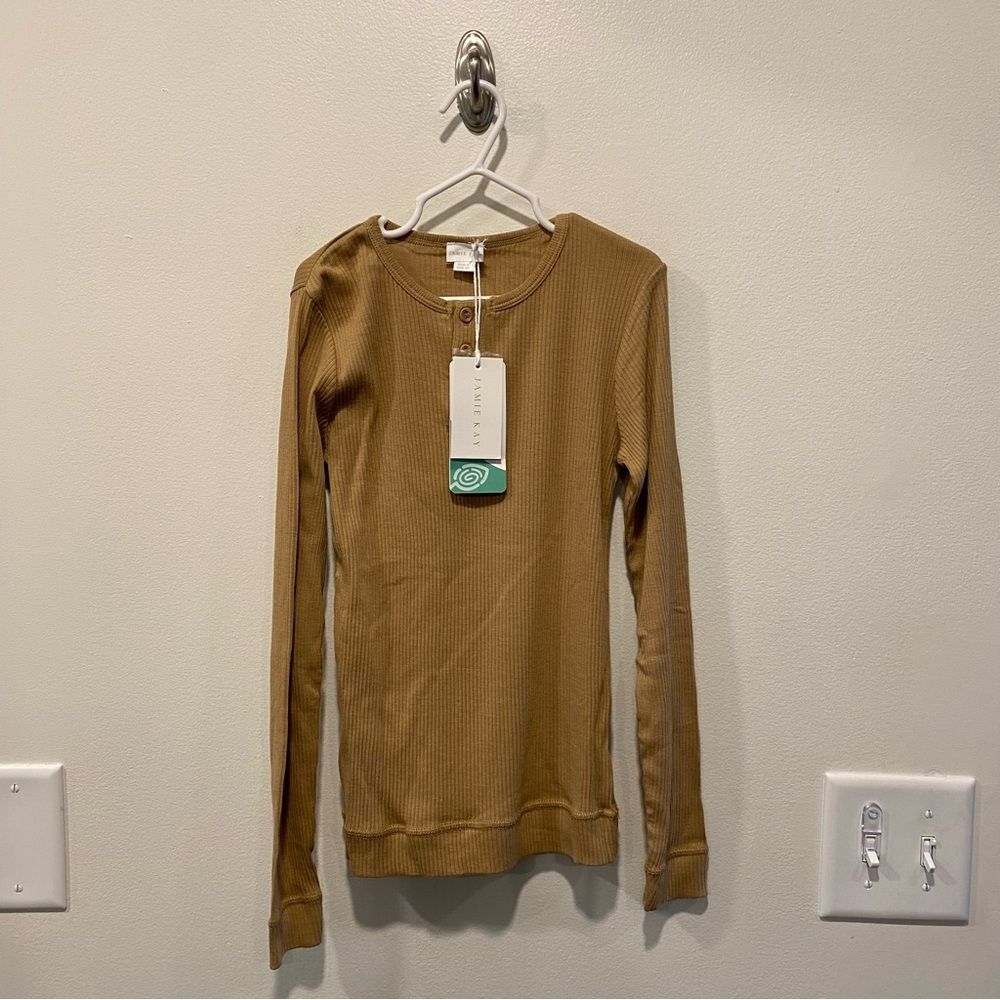 Jamie kay organic cotton modal long sleeve Henley sz 9 years gold new with tag